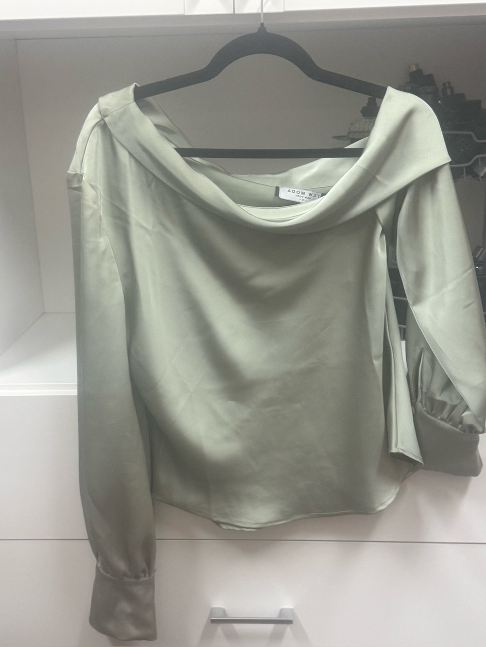 Few Moda  Sage Off-Shoulder Satin Blouse